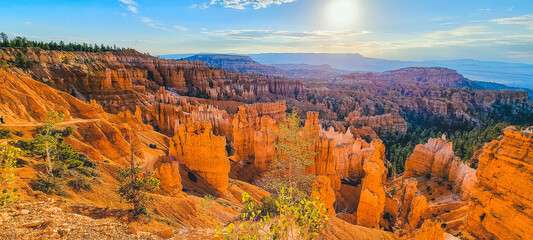 panoramic view of the amphitheater area in Bryce Canyon National Park, Utah