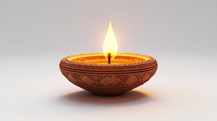A beautifully crafted traditional clay oil lamp with a burning flame, symbolizing light, warmth, and festivity.