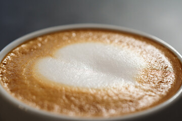 closeup of heart latte art on cappuccino