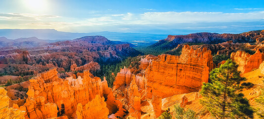 panoramic view of the amphitheater area in Bryce Canyon National Park, Utah