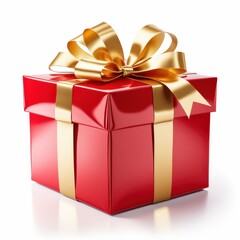 Obraz premium A shiny red gift box with a golden ribbon, perfect for celebrations and special occasions.