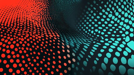 Abstract background with red and teal polka dots.