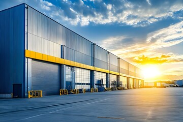 Modern Industrial Warehouse Building with Vibrant Yellow Exterior