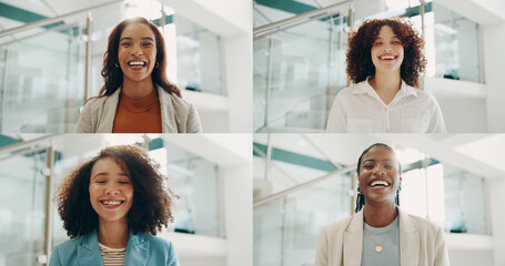 Happy people, collage and portrait with diversity or pride as promotion, job opportunity or about...