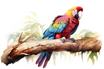Obraz premium Rose parrot perched on a log wood on a white background Showing brightly colored feathers
