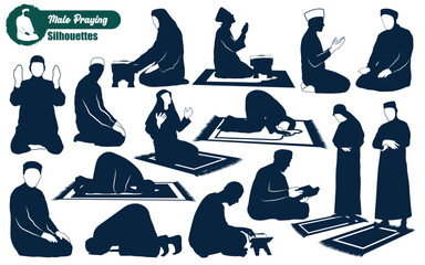 Muslim man praying silhouettes vector illustration