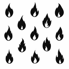 Black Flame Icon Pattern on White Background