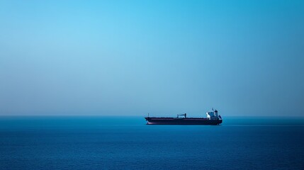 A large cargo ship sailing on a calm, blue ocean on a sunny day.