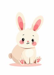 Fototapeta premium Cute Bunny Sitting, Pink Ears and Paws, Happy Face