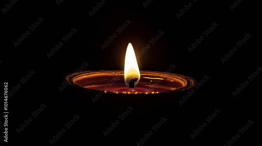 Poster a close-up image of a single candle flame glowing brightly against a dark background, creating a pea