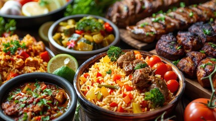 Fototapeta premium Soul food African American with vibrant dishes, cultural and comforting, Culinary, Bright hues, Photograph, Culinary heritage