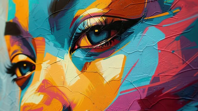 Street Art with dynamic scenes, artistic and rebellious, Art, Bright hues, Painting, Urban expression