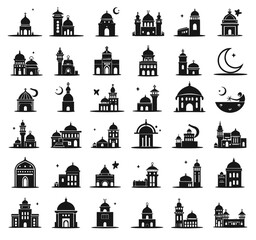 Fototapeta premium Mosque Icons Set - Black Silhouettes 
