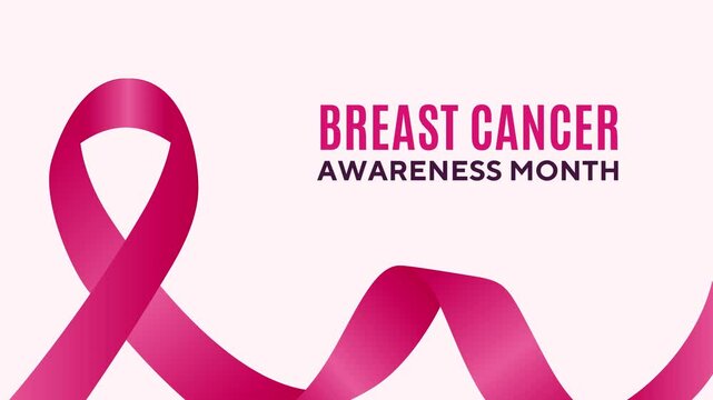 Pink ribbon, breast cancer awareness month in october 4k animated video. vector illustration