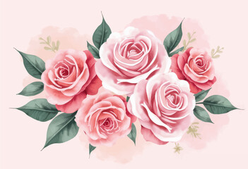 Pink Watercolor Roses Bouquet  
