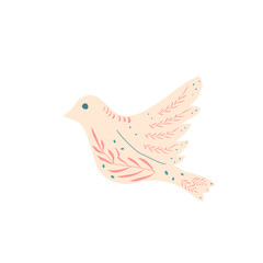 Bird isolated on white background. Floral decorated pigeon in folk style. Vector hand drawn flat illustration