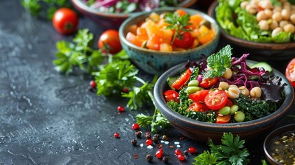 Vegan and vegetarian cuisine with vibrant dishes, modern and healthy, Culinary, Bright hues, Photograph, Plantbased eating