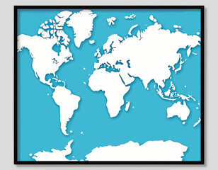 World Map Paper Cutout Blue Background 

