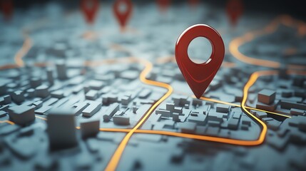 A glowing location pin on a digital map of a city.