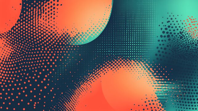 Abstract background with teal and red polka dots.