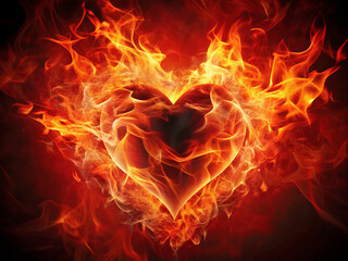 vibrant heart engulfed in flames symbolizes passion and intensity, radiating fiery reds and oranges that evoke strong emotions. This striking image captures essence of love and desire