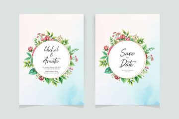 Elegant wedding invitation card template set with watercolor and floral decoration. Flowers background for social media stories, save the date, greeting, rsvp, thank you
