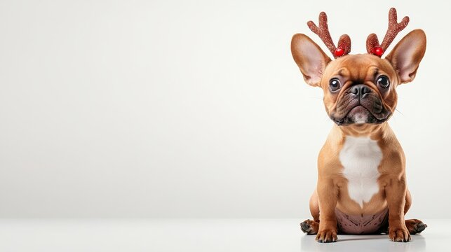 Dog Dressed as Reindeer in Holiday Spirit