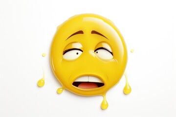 Fototapeta premium Yellow emoji of a stressed face with sweat. on a white background express concern