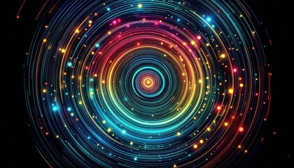 Fototapeta premium A background filled with concentric circles that pulse with neon light, transitioning through a rainbow of colors.