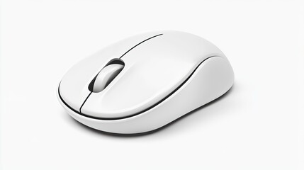 A white wireless computer mouse with a scroll wheel isolated on a white background.
