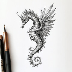 Obraz premium seahorse, animal, illustration, art, symbol, seahorse, golden, draw, vector, spine, tattoo, sea, design, decoration, fantasy, ornament, power