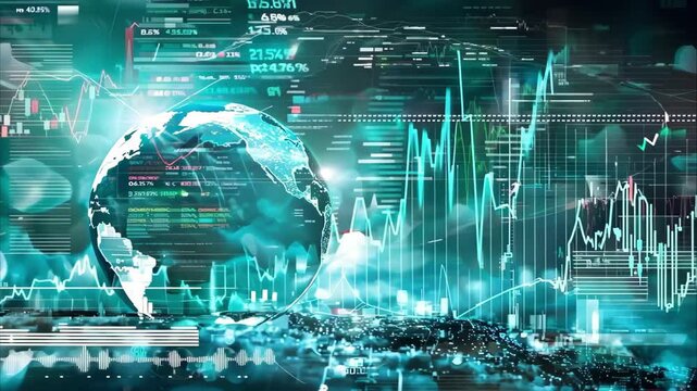 A digital representation of Earth surrounded by data visualization elements, suggesting themes of technology and global analytics.