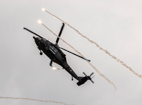 Blackhawk helicopter drops flares