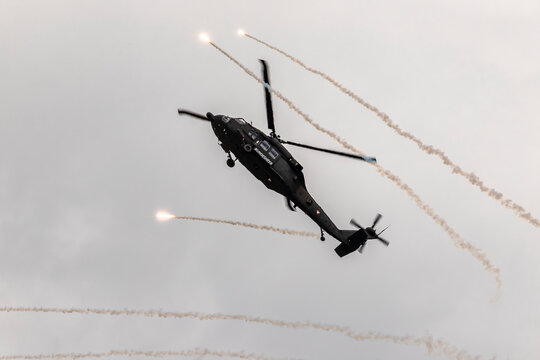Blackhawk helicopter drops flares