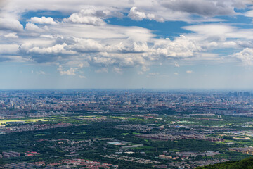 Fototapeta premium Overlooking Beijing CCTV tower from Western Hills