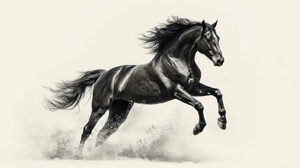 A powerful stallion rearing up, rendered with dynamic energy and detail on a clean white backdrop