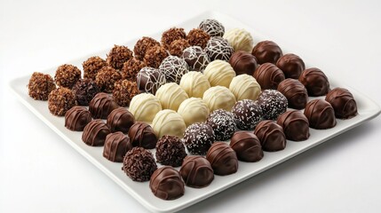 Obraz premium Assorted chocolate truffles beautifully arranged on a platter. Sweets, confectionery and treats