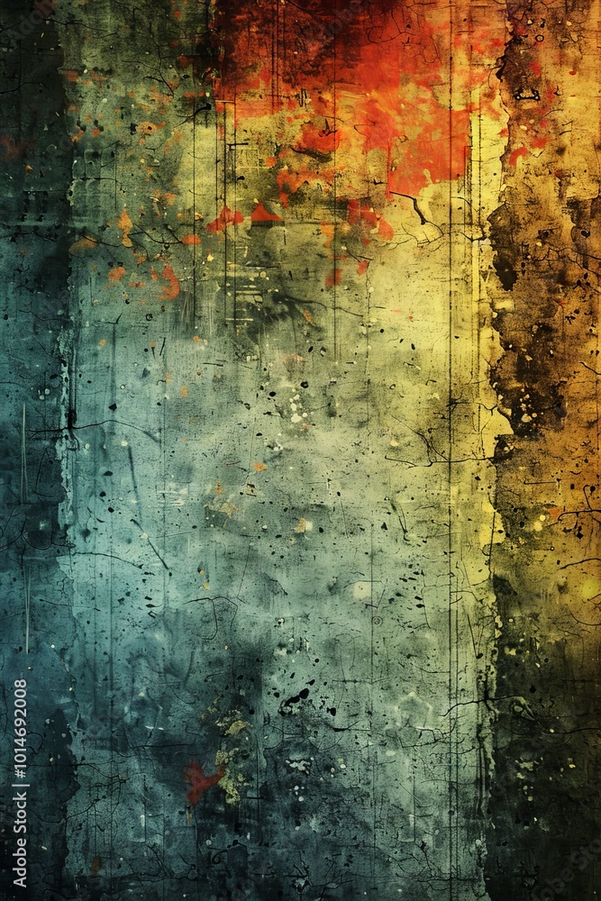 Poster a visually striking abstract grunge texture background featuring vibrant colors and distressed patte