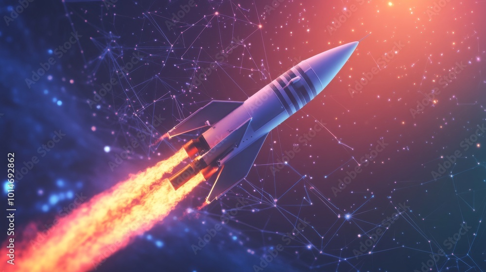 Poster a sleek rocket ascends into the vastness of space, leaving a trail of fiery exhaust. the backdrop fe