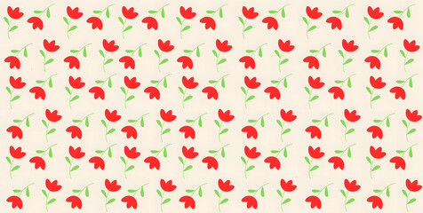 Seamless floral pattern with red flowers and skin background