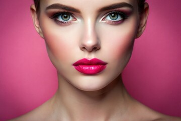 Fototapeta premium A woman with a pink face and blue eyes