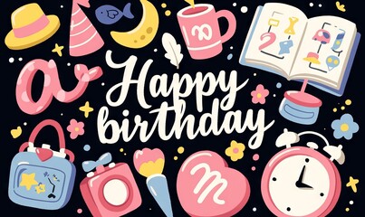 Fototapeta premium happy birthday greeting card with birds