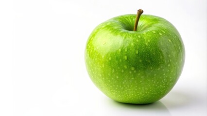 Fresh and vibrant green apple close up on a white background, healthy, organic, fruit, crisp, delicious, juicy, produce