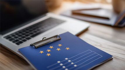 A representation of a GDPR compliance checklist on a desk alongside a laptop.
