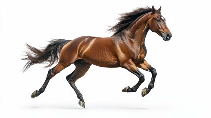 Obraz premium A powerful stallion rearing up, rendered with dynamic energy and detail on a clean white backdrop