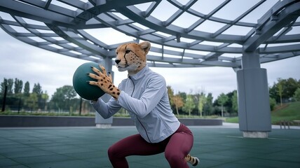 Focused Fitness: Young Woman Engaged in Medicine Ball Workout
