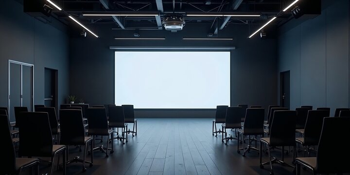 Modern Conference Room with Projector Screen

