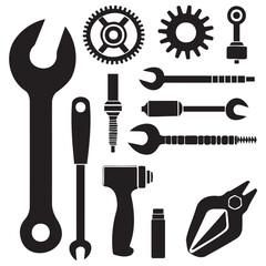 Fototapeta premium Tools and Gear Icons in Black and White Style