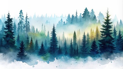 Obraz premium Watercolor silhouette of forest landscape , watercolor, forest, silhouette, landscape, nature, trees, painting, art, scenic