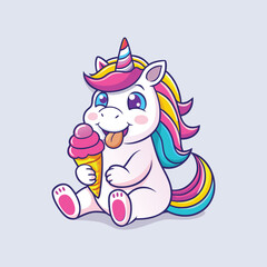 Cute Unicorn Eating Ice Cream Cone